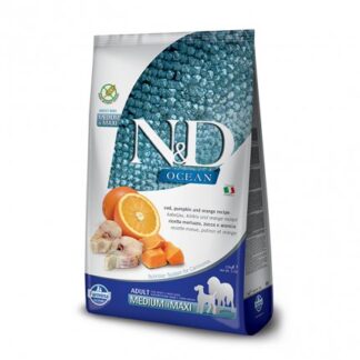 FARMINA N&D DELICIOUS GRAIN FREE CANE ADULT MEDIUM E MAXI OCEAN CON MERLUZZO ZUCCA E ARANCIA DA 2,5 KG