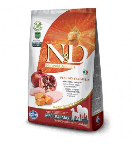 FARMINA N&D DELICIOUS GRAIN FREE CANE ADULT MEDIUM & MAXI CON POLLO ZUCCA MELOGRANO DA 12 KG