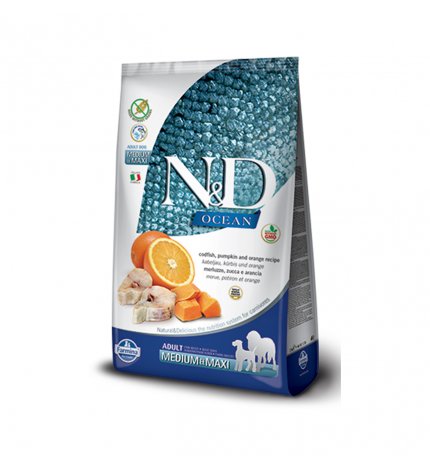 FARMINA N&D DELICIOUS GRAIN FREE CANE ADULT MEDIUM & MAXI OCEAN CON MERLUZZO E ZUCCA DA 12 KG