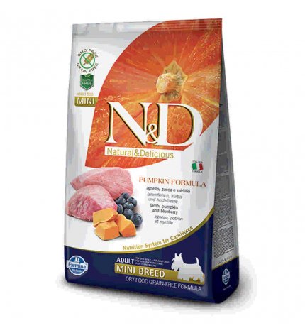 FARMINA N&D DELICIOUS GRAIN FREE CANE ADULT MINI CON AGNELLO ZUCCA MIRTILLO DA 800 GR