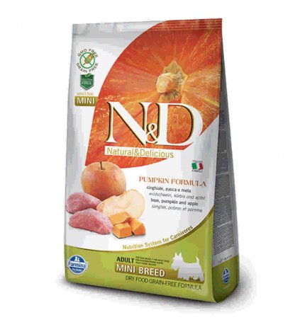 FARMINA N&D DELICIOUS GRAIN FREE CANE ADULT MINI CON CINGHIALE ZUCCA MELA DA 800 GR