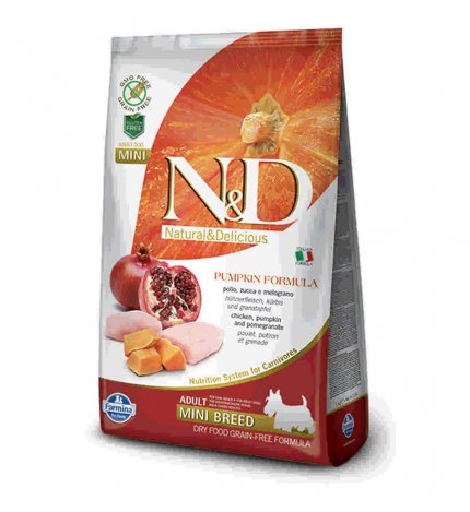 FARMINA N&D DELICIOUS GRAIN FREE CANE ADULT MINI CON POLLO ZUCCA MELOGRANO DA 7 KG
