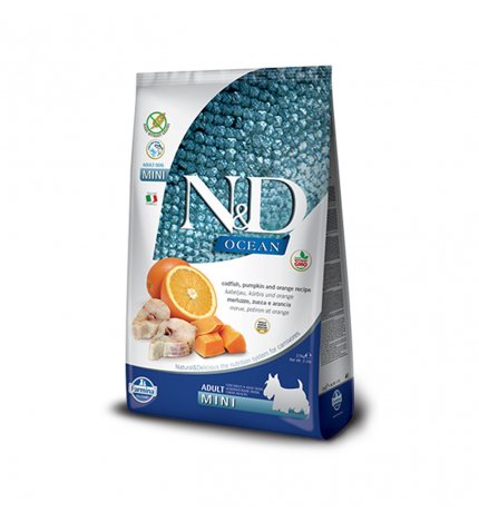 FARMINA N&D DELICIOUS GRAIN FREE CANE ADULT MINI OCEAN CON MERLUZZO ZUCCA E ARANCIA DA 2,5 KG