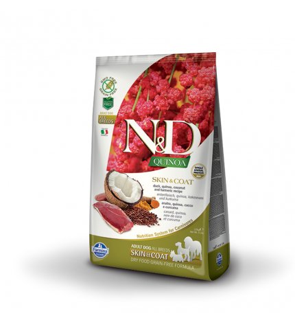 FARMINA N&D DELICIOUS GRAIN FREE CANE ADULT SKIN & COAT ALLA QUINOA E ANATRA DA 2,5 KG