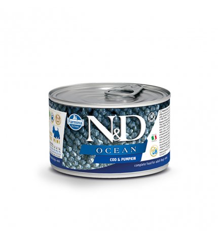 FARMINA N&D DELICIOUS GRAIN FREE CANE OCEAN CON MERLUZZO E ZUCCA DA 140 GR IN LATTINA