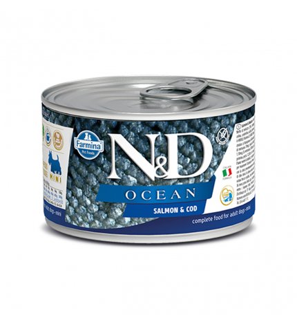 FARMINA N&D DELICIOUS GRAIN FREE CANE OCEAN CON SALMONE E MERLUZZO DA 140 GR IN LATTINA