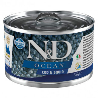 Farmina N&D Delicious Grain Free Cane Ocean con merluzzo e calamari da 140 gr in lattina