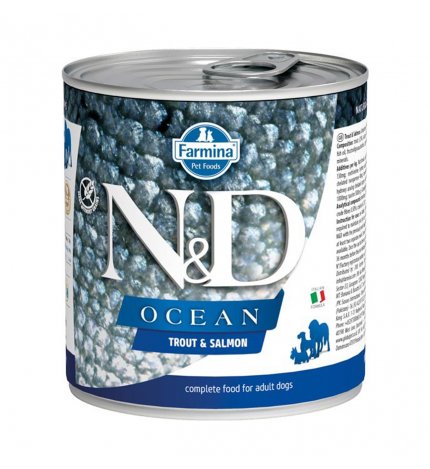 FARMINA N&D DELICIOUS GRAIN FREE CANE OCEAN CON TROTA E SALMONE DA 285 GR IN LATTINA