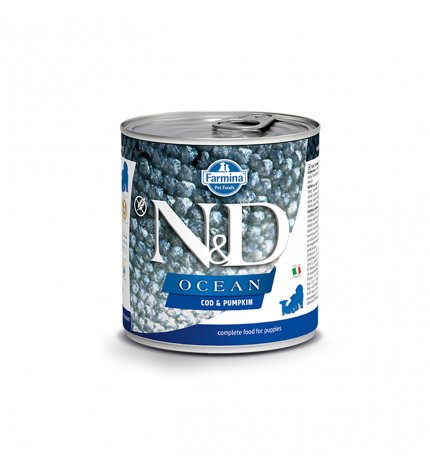 FARMINA N&D DELICIOUS GRAIN FREE CANE OCEAN PUPPY CON MERLUZZO E ZUCCA DA 285 GR IN LATTINA