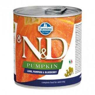 FARMINA N&D DELICIOUS GRAIN FREE CANE PUMPKIN CON AGNELLO ZUCCA E MIRTILLO DA  285 GR IN LATTINA