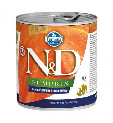 FARMINA N&D DELICIOUS GRAIN FREE CANE PUMPKIN CON AGNELLO ZUCCA E MIRTILLO DA  285 GR IN LATTINA