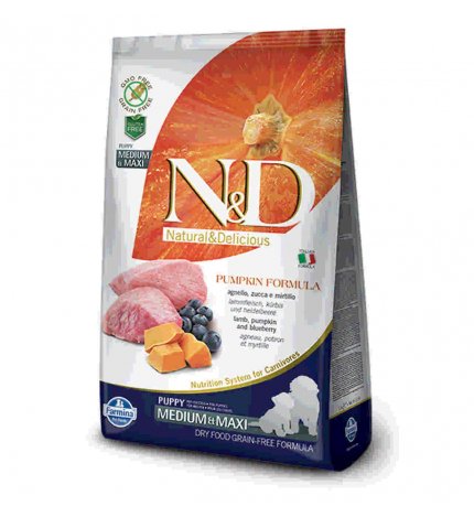 FARMINA N&D DELICIOUS GRAIN FREE CANE PUPPY MEDIUM & MAXI CON AGNELLO ZUCCA MIRTILLO DA 12 KG