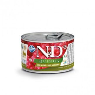 FARMINA N&D DELICIOUS GRAIN FREE CANE QUINOA SKIN & COAT CON ANATRA E COCCO DA 140 GR IN LATTINA