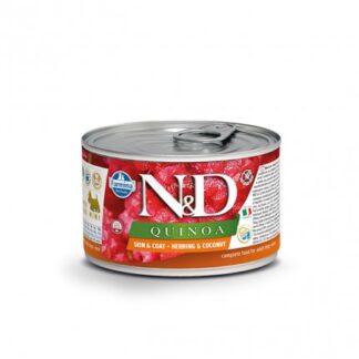 FARMINA N&D DELICIOUS GRAIN FREE CANE QUINOA SKIN & COAT CON ARINGA E COCCO DA 140 GR IN LATTINA