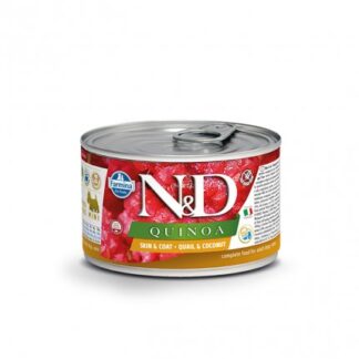 FARMINA N&D DELICIOUS GRAIN FREE CANE QUINOA SKIN & COAT CON QUAGLIA E COCCO DA 140 GR IN LATTINA