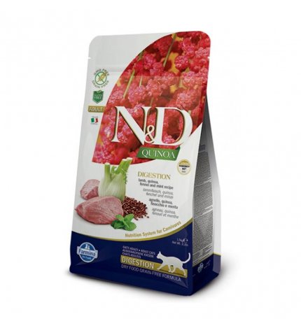 FARMINA N&D DELICIOUS GRAIN FREE GATTO ADULT QUINOA DIGESTION CON AGNELLO QUINOA FINOCCHIO E MENTA DA 1,5 KG