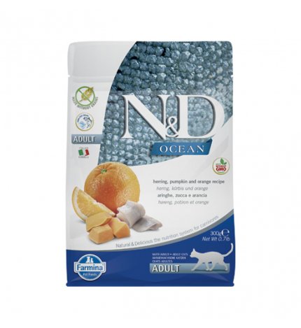 FARMINA N&D DELICIOUS GRAIN FREE GATTO OCEAN CON ARINGA ZUCCA E ARANCIA DA 300 GR