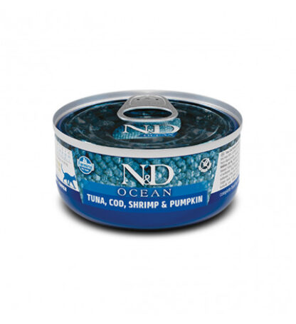 Farmina n&d delicious grain free gatto ocean con tonno merluzzo gamberi e zucca da 70 gr in lattina