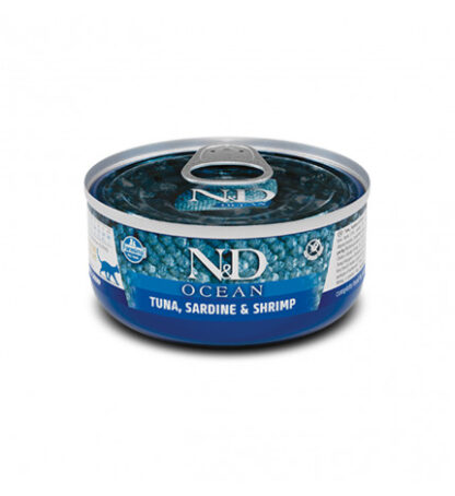 Farmina n&d delicious grain free gatto ocean con tonno sardine e gamberetti da 70 gr in lattina