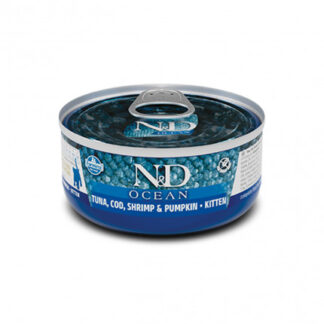 Farmina n&d delicious grain free gatto ocean kitten con tonno merluzzo gamberi e zucca da 70 gr in lattina