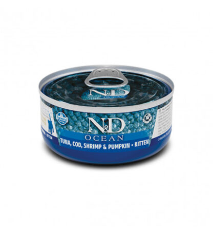Farmina n&d delicious grain free gatto ocean kitten con tonno merluzzo gamberi e zucca da 70 gr in lattina