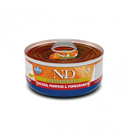 Farmina n&d delicious grain free gatto pumpkin con pollo zucca e melograno da 70 gr in lattina