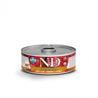 FARMINA N&D DELICIOUS GRAIN FREE GATTO QUINOA SKIN & COAT CON ARINGA E COCCO DA 80 GR IN LATTINA