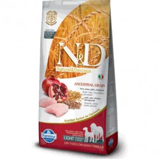 FARMINA N&D DELICIOUS LOW GRAIN CANE ADULT MEDIUM & MAXI LIGHT CON POLLO MELOGRANO DA 12 KG