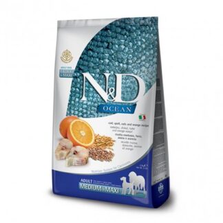 FARMINA N&D DELICIOUS LOW GRAIN CANE ADULT MEDIUM & MAXI OCEAN CON MERLUZZO E ARANCIA DA 12 KG
