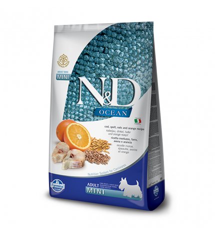 FARMINA N&D DELICIOUS LOW GRAIN OCEAN CANE ADULT MINI CON MERLUZZO E ARANCIA DA 800 GR