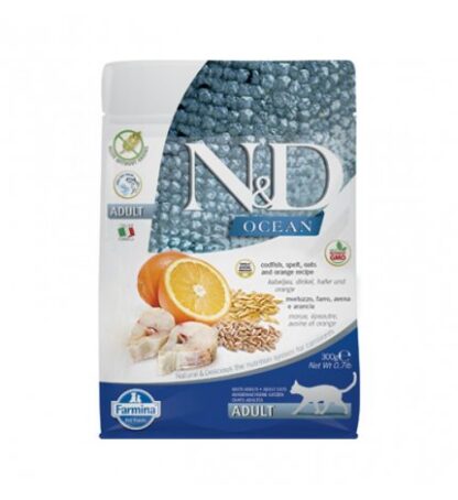 FARMINA N&D DELICIOUS LOW GRAIN GATTO OCEAN CON MERLUZZO FARRO AVENA E ARANCIA DA 300 GR