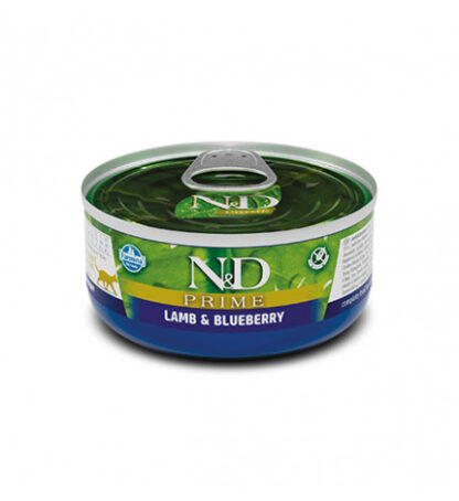 Farmina n&d deliciuos grain free gatto prime con agnello e mirtilli da 70 gr in lattina