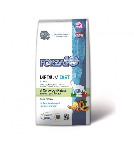 FORZA10 CANE DIET ADULT MEDIUM CERVO E PATATE CON GINSENG ANANAS PAPAYA E MELOGRANO DA 12 KG