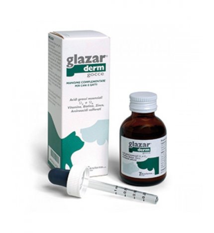 Glazar derm gocce 50ml mangime complementare, supporto della funzione dermica in caso di dermatosi ed eccessiva perdita di pelo