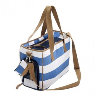 Hunter cane borsa trasportino carrier rugen da 40 x 19 x 30 cm a righe bianca e azzurra con portassecchetti