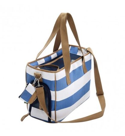 Hunter cane borsa trasportino carrier rugen da 40 x 19 x 30 cm a righe bianca e azzurra con portassecchetti
