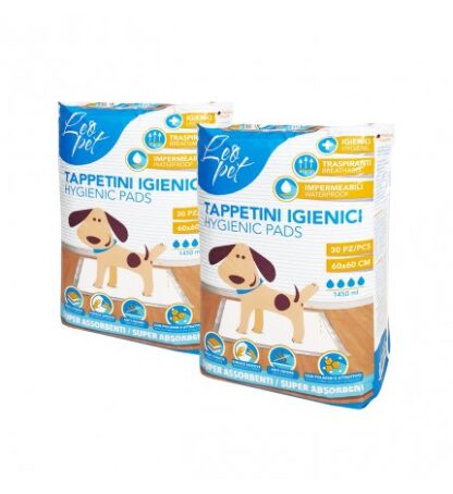 LEOPET CANE TAPPETINO TRAVERSINA ASSORBENTE 60 x 60 CM 2 CONFEZIONI DA 30 PEZZI