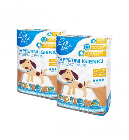 LEOPET CANE TAPPETINO TRAVERSINA ASSORBENTE 60 x 60 CM 2 CONFEZIONI DA 30 PEZZI