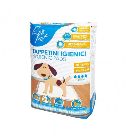 LEOPET CANE TAPPETINO TRAVERSINA ASSORBENTE 60 x 60 CM DA 30 PEZZI