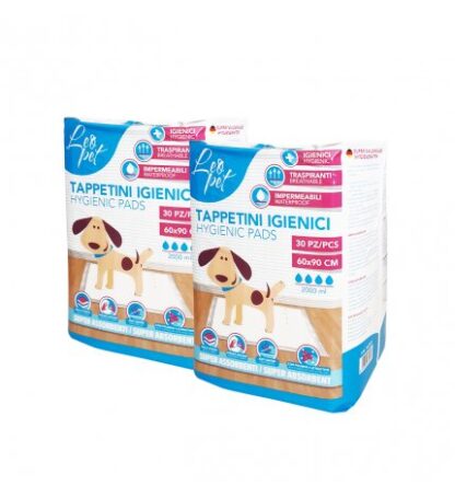 LEOPET CANE TAPPETINO TRAVERSINA ASSORBENTE 60 x 90 CM 2 CONFEZIONI DA 30 PEZZI