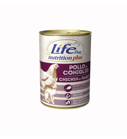 Lifepetcare cane life dog con pollo e coniglio da 400 gr in lattina
