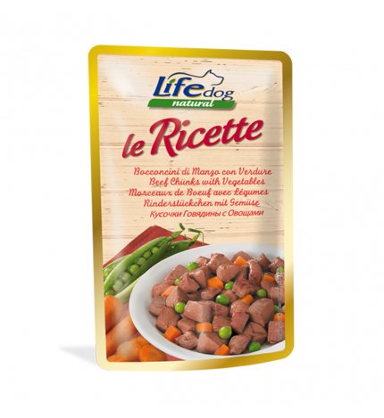 Lifepetcare cane life dog natural le ricette bocconcini di manzo con verdure da 95 gr in busta