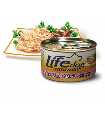 LIFEPETCARE CANE LIFE DOG NATURALE FILETTI DI POLLO E MANZO DA 90 GR IN LATTINA