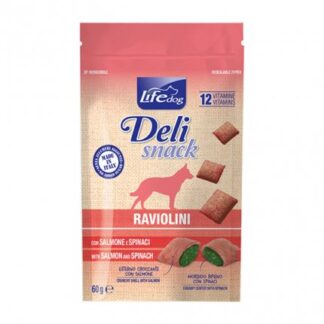 Lifepetcare cane snack life dog deli snack raviolini con salmone e spinaci da 60 gr