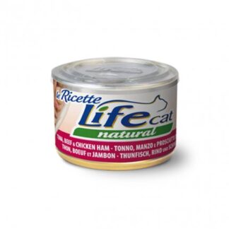 LIFEPETCARE GATTO LIFE CAT NATURAL LE RICETTE TONNO CON MANZO E PROSCIUTTO DA 150 GR IN LATTINA