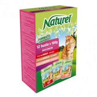 LIFEPETCARE GATTO NATUREL MULTIPACK CON BOCCONCINI AL MANZO CONIGLIO SALMONE 12 BUSTE DA 100 GR