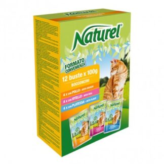 LIFEPETCARE GATTO NATUREL MULTIPACK CON BOCCONCINI AL POLLO VITELLO E PLATESSA 12 BUSTE DA 100 GR