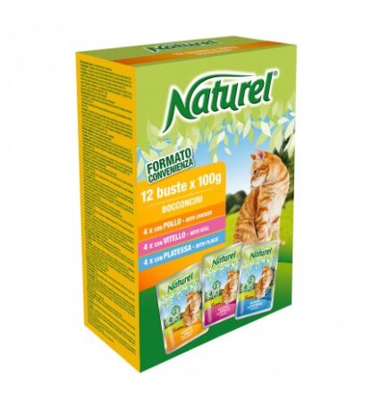 LIFEPETCARE GATTO NATUREL MULTIPACK CON BOCCONCINI AL POLLO VITELLO E PLATESSA 12 BUSTE DA 100 GR