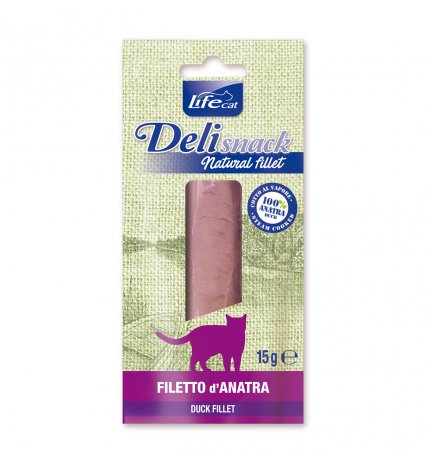 Lifepetcare gatto snack filetti bolliti all'anatra da 15 gr