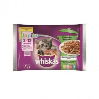 MARS WHISKAS GATTI STRACCETTI JUNIOR 2-12 MESI 4X85 G IN BUSTINE CON POLLO SALMONE MANZO E PESCE BIANCO